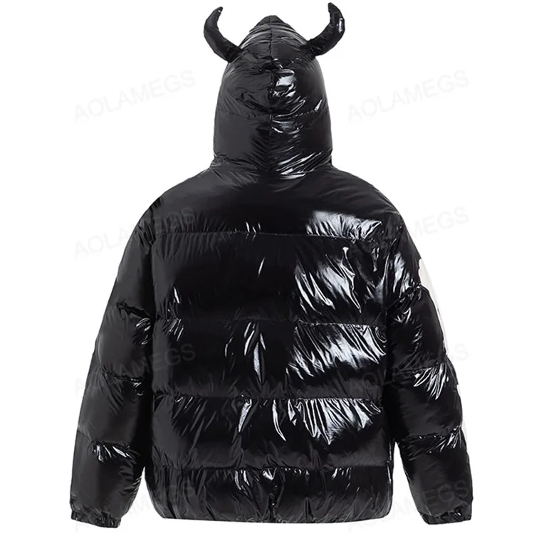 Description Picture 5 of itemMen Winter Black Parkas Jackets Retro Skeleton Devil Horns Embroidery Padded Coats Zipper Mask Waterproof  Hooded Outwear Unisex