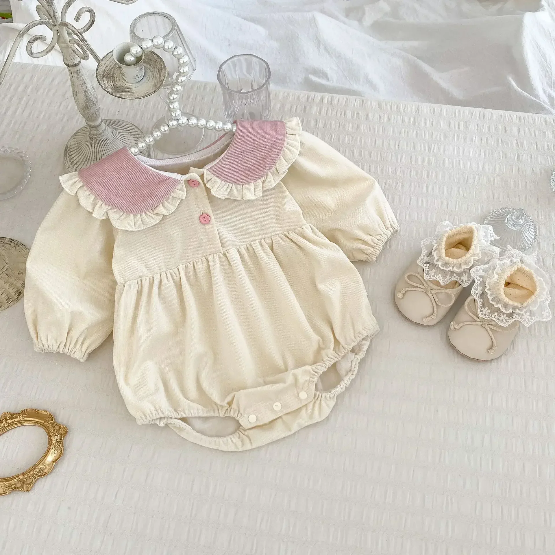 4071 Baby Clothes 2024 New Autumn Cute Rabbit Ears Girl Baby One Piece Clothes Long Sleeve Climbing Clothes. 2