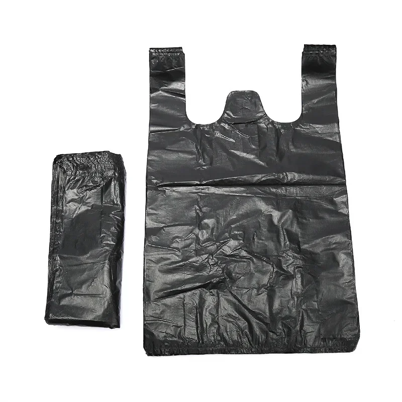 thumbnail image 1 of Bolsa de plástico negra tipo chaleco de 100 piezas para cocina, sala de estar, bolsa de almacenamiento de basura limpia, para llevar, para empacar la basura con asa, 1 of 4