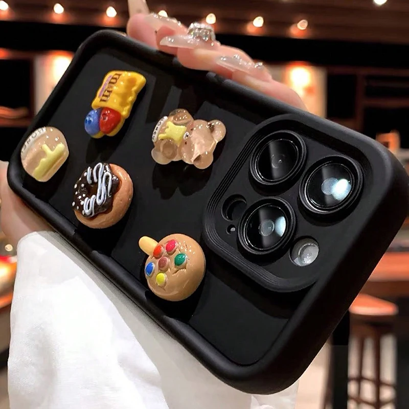 Adorable 3D Bear Honey Donut Coffee Silicone Phone Case - Shockproof Soft Cover