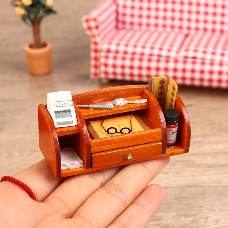 1:12 Dollhouse Miniature Bookcase Showcase Mini Display Rack Storage Cabinet Desk Supplies Rack Model Home Furniture Decor Toys 4