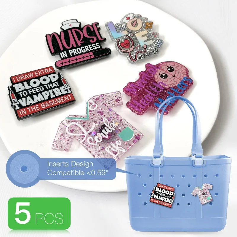 5Pcs Bogg Bags Charms Nurse Life Butterfly Acrylic Bling Charms Rubber Beach Storage Baskets Decoration Bogg Bags Accessories 4