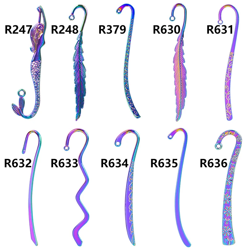 

Wholesale 10/12PCS Mixed Metal Bookmark Alloy Electroplate Rainbow/Retro Silver Color For Jewelry Making Crested Mermaid Flower