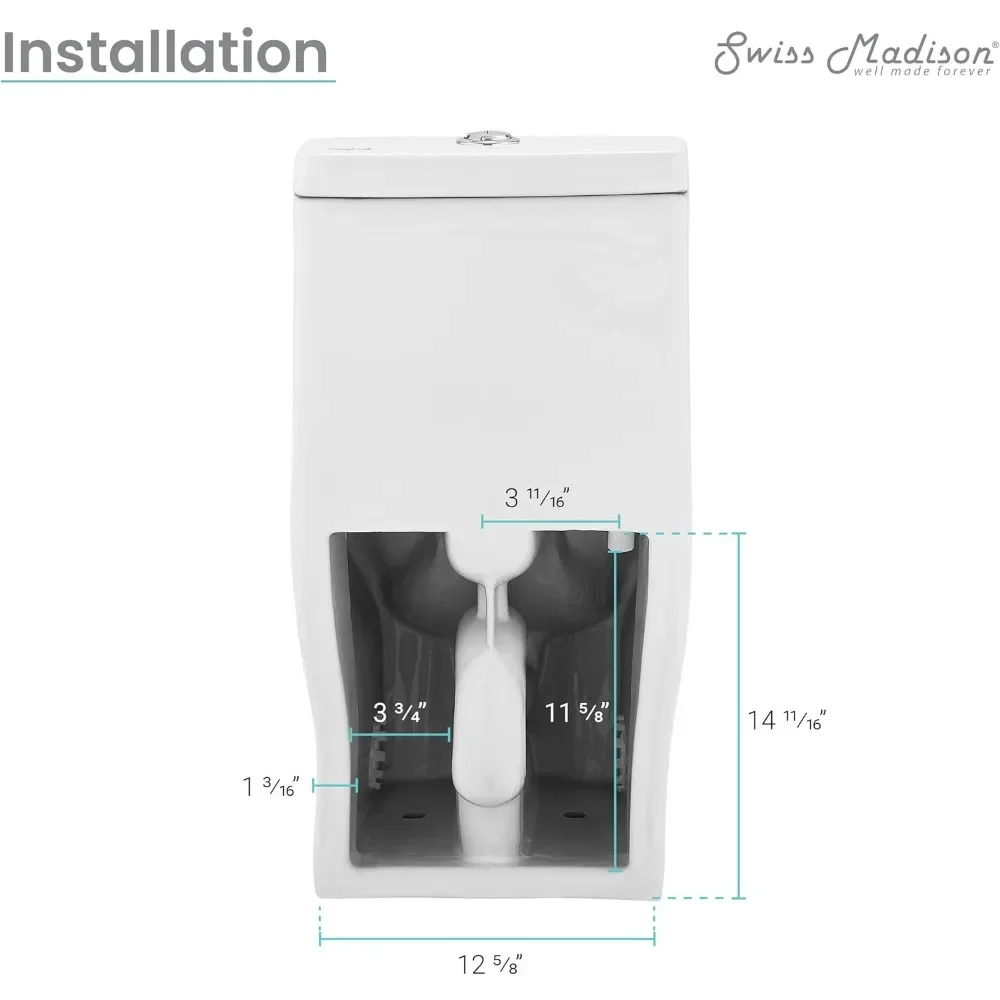 24" Length One Piece Toilet Dual Flush 1.1/1.6 GPF with Side Holes Glossy White Toilets Bathroom Items Folding Cleaning Parts 2