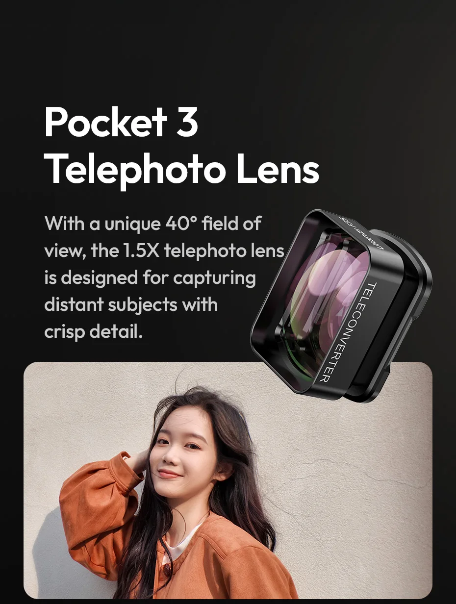 Ulanzi F35 Pocket 3 Magnetic 1.5X Telephoto Lens Wide-Angle Lens for  Osmo Pocke