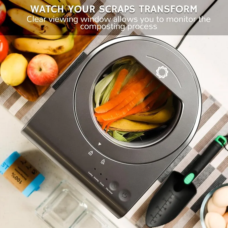 Airthereal Revive Electric Kitchen Composter with Visual Cover, 2.5L Capacity with Upgraded SHARKSDEN&reg; Tri-Blade