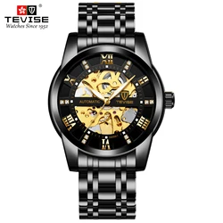 TEVISE  Men automatic mechanical Wrist Watch Luxury Brand Stainless Steel Mens Watch Fashion Skeleton Watches