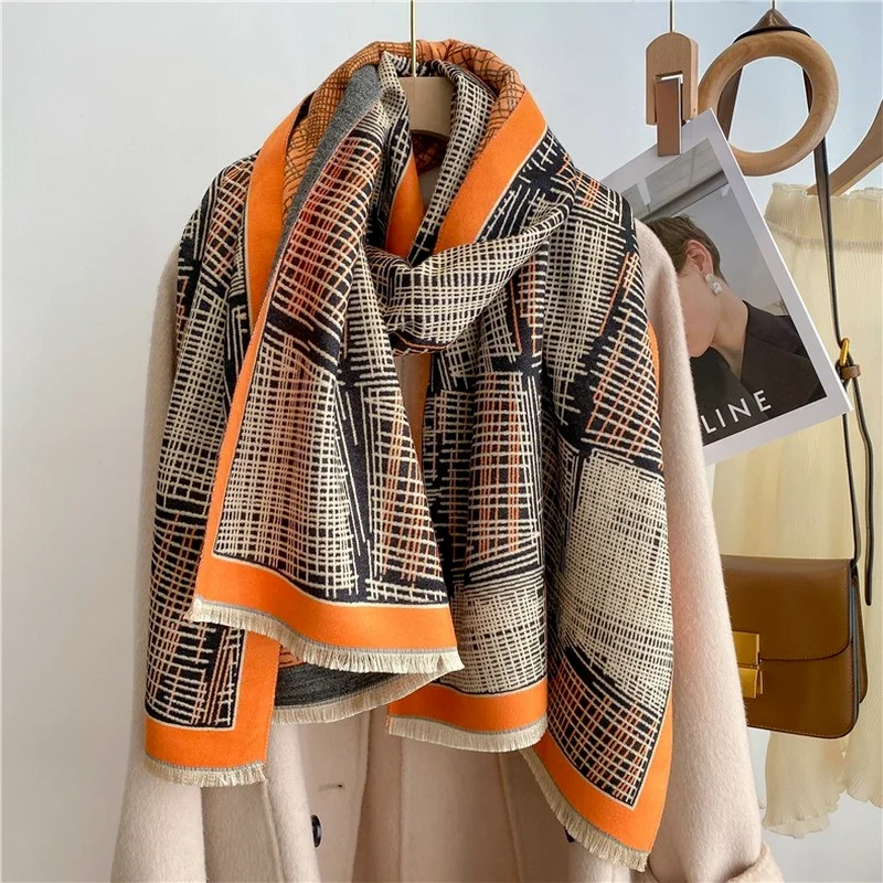 2022 New Luxury Design Winter Cashmere Wraps Scarfs Women Shawls Scarves Lady Pashmina Bufanda Blanket Female Stoles Warm Thick