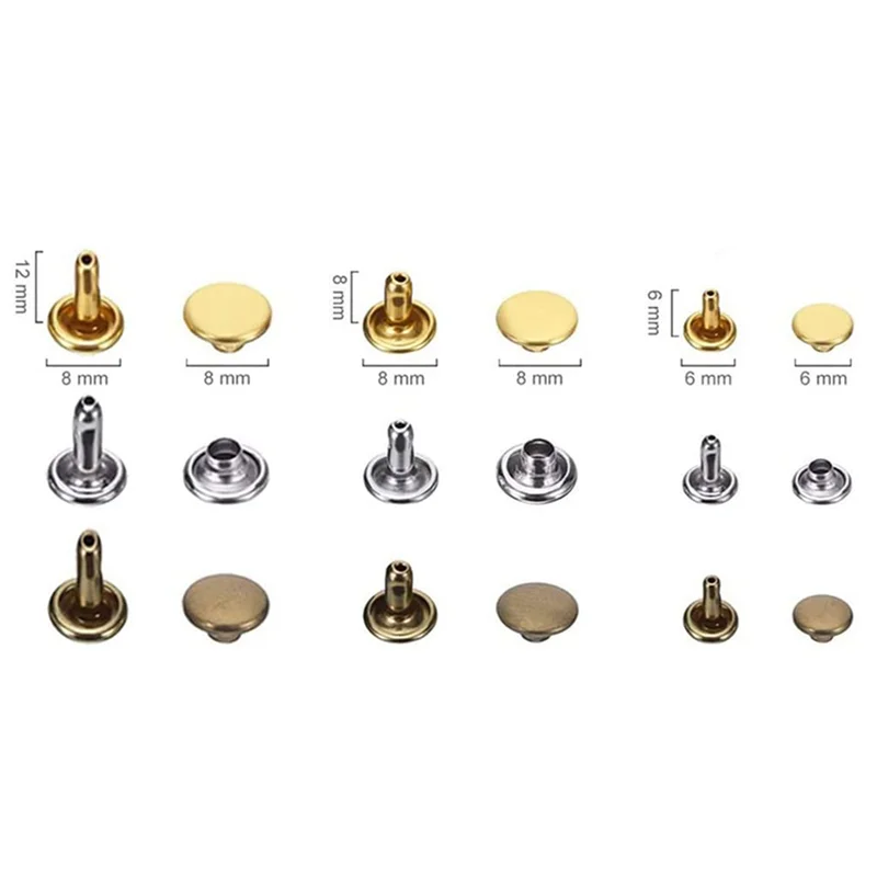 ABLN-가죽용 리벳, 600세트 더블캡 리벳 3가지 사이즈 3가지 색상 및 8가지 고정 도구 DIY 가죽 공예 의류 부츠 가방용