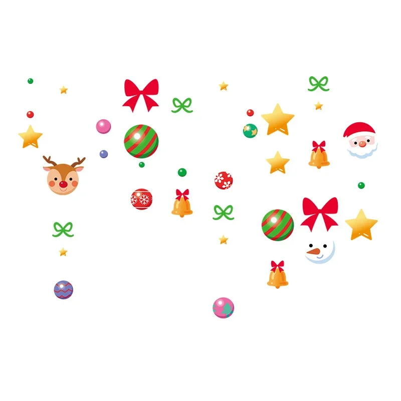 Christmas Glass Window Stickers Removable Cartoon Santa Claus Snowflakes Pattern Decals Christmas Decorations Supplies