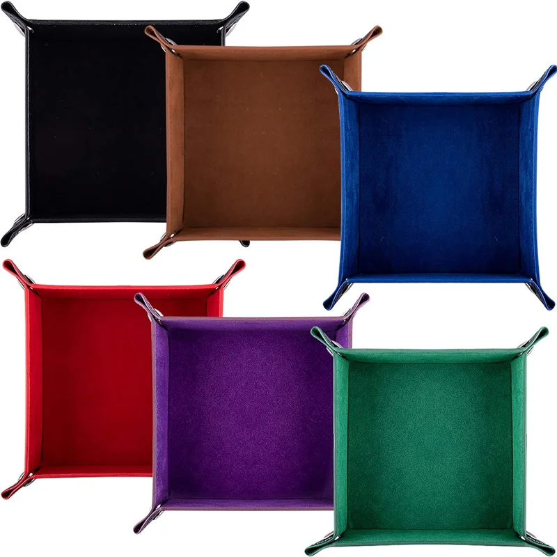 Creative PU Leather Valet Trinket Folding Tray Collapsible for Phone Key Wallet Coin Desktop Storage Sundries Box Bins Accessories storage tray