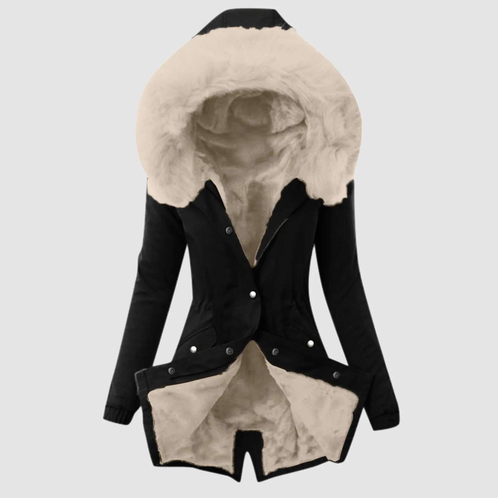 Autumn Winter Cotton Coat Hooded Slim Fit Jacket Womens Lapel Collar Long Sleeve Thicken Coat Jacket Vintage Warm Hooded Blazer