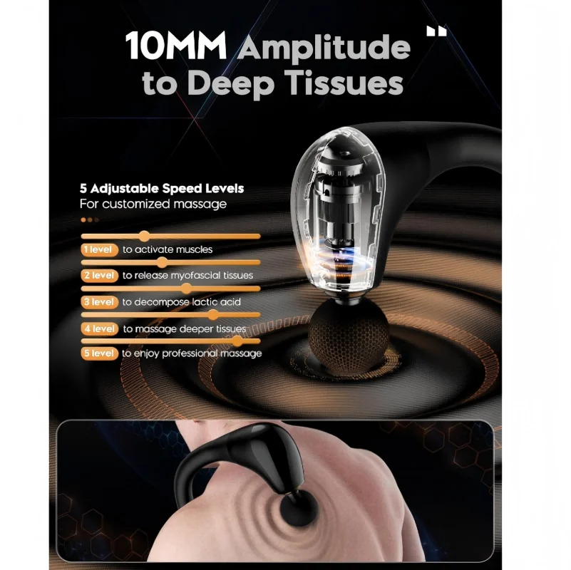 4 in 1 Massage Gun with Upgraded Extension Handle 10MM Deep Tissue Back Waist Legs Shoulders Massager Portable for Muscle Relax