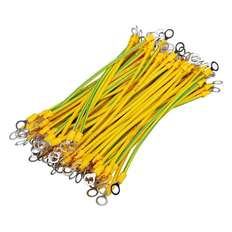 100 PCS BVR Yellow-Green Solar Photovoltaic Grounding Wire Terminals 10/12/14 AWG Copper PV Cabinet Bridge Leakage Earth Cable