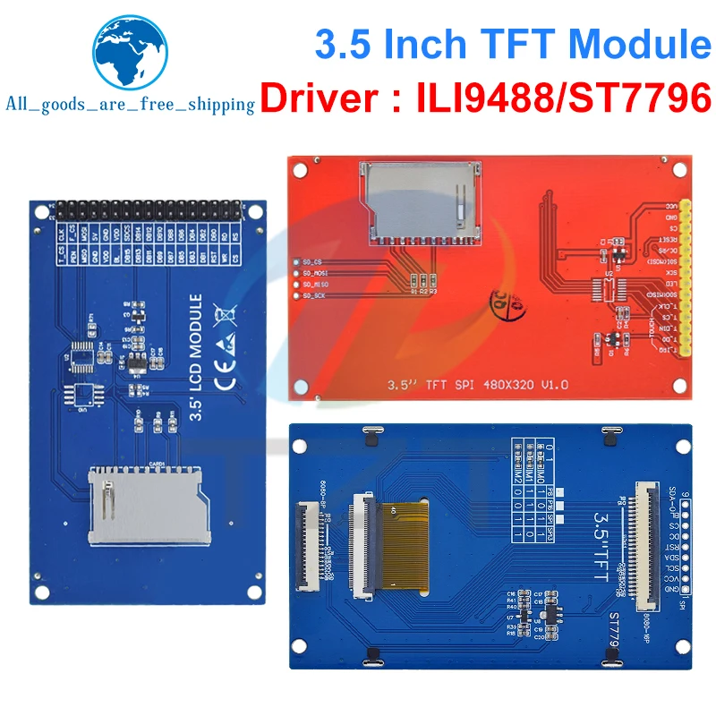 TZT TFT LCD 터치 스크린 모듈, 터치 없는 아두이노 UNO MEGA2560 용 LCD 디스플레이, 3.5 인치, 3.5 인치, 480x320, ST7796U, ILI9488