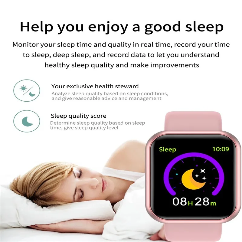 Y68 Smart Watch Men Women Heart Rate Oxygen Blood Pressure Monitoring Multi-Function Sleep Monitoring Smartwatch for Ios Android 3