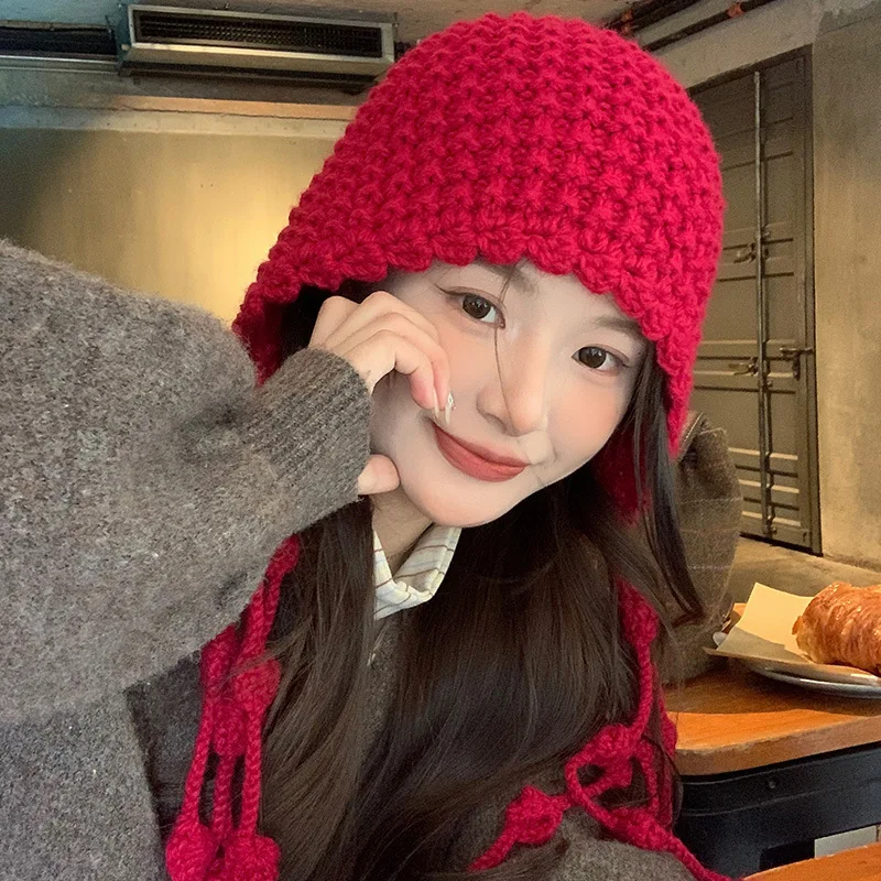 Autumn and Winter Warm Woolen Handwoven Fashion Women's Ethnic Wind Ear Protection Knitted Hat