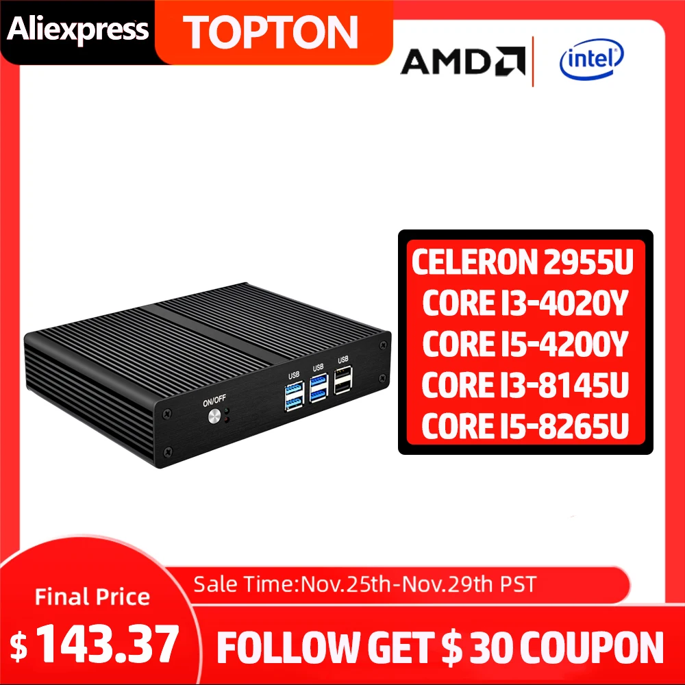 

New Fanless Mini PC Intel Core i5 8265U Celeron 2955U Gaming Micro PC Barebone System Dual Core Desktop Small Computer For Home