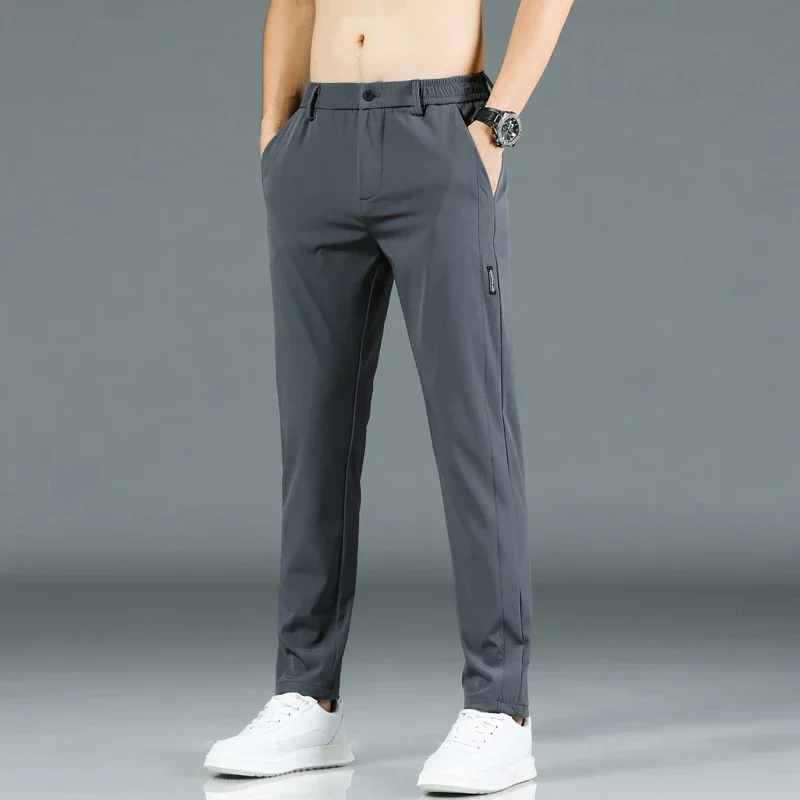 2024 Summer New Thin Ice Silk Stretch Men's Pants Casual Elastic Waist Smooth Trouser Pants Male Brand Clothing 5 Colour 6