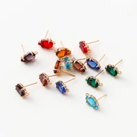 2Pair 18K Gold Plated Brass with Colorful Zircon Stud Earrings Hooks for DIY Earrings Jewelry Making Accessories