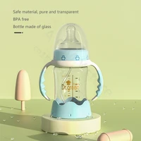 Dr.Green  Wide Mouth Bottle Newborn baby bottle Glass 240mL/150mL  Anti-slip base With Handle Anti-colic Petal shaped Nipple 2