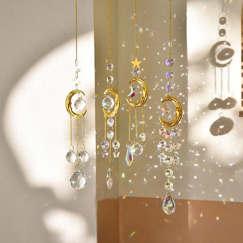 Crystal Wind Chime Suncatcher Bedroom Balcony Patio Sun Moon Prism Pendant Good Home Decorations