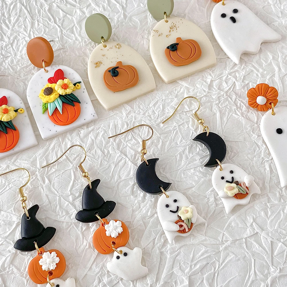 Cute Halloween Ghost BOO Earrings For Women - Handmade Polymer Clay Dangle Earrings - View #5