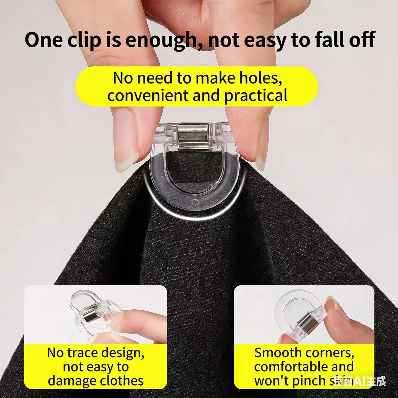 6개입 무봉제 바지 밑단 클립 - 청바지 와이드 팬츠용 미끄럼 방지 바지 고정기, 랜덤 색상, 재사용 가능한 허리 커프스