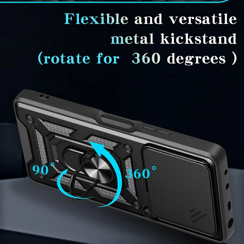 Shockproof Protective Armor Case with Camera Lens Protection and Magnetic Holder Ring