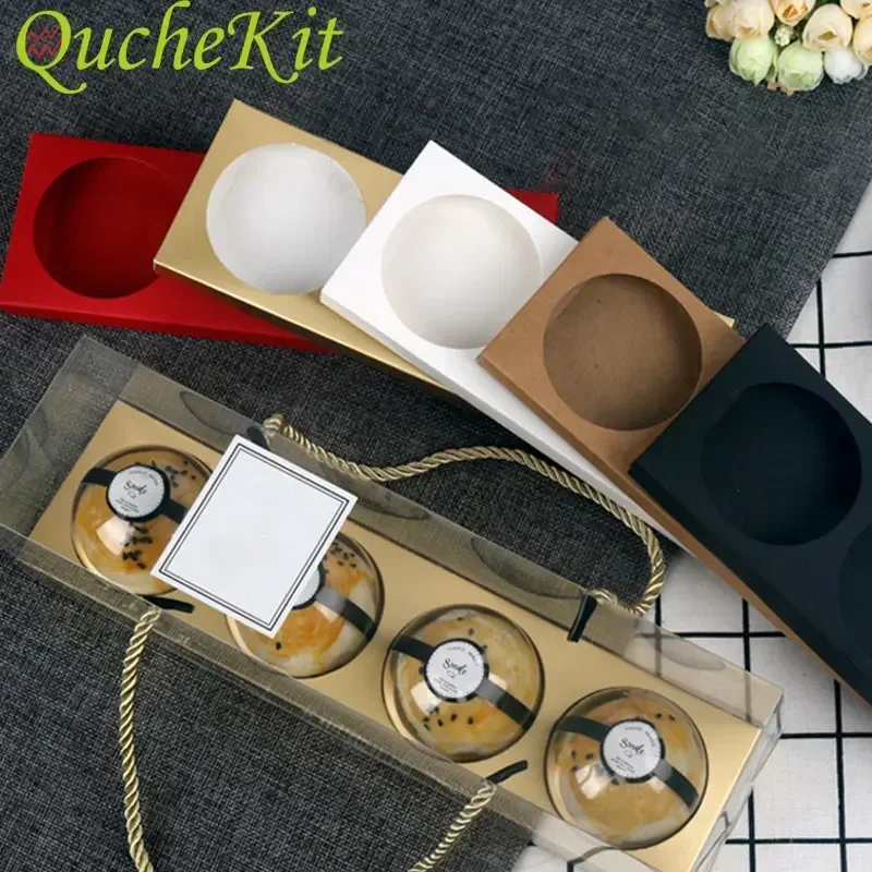 10pcs 투명 스위스 롤 컵케익 문 케이크 상자 핸들 휴대용 포장 디저트 컨테이너 홀더 결혼 선물 가방