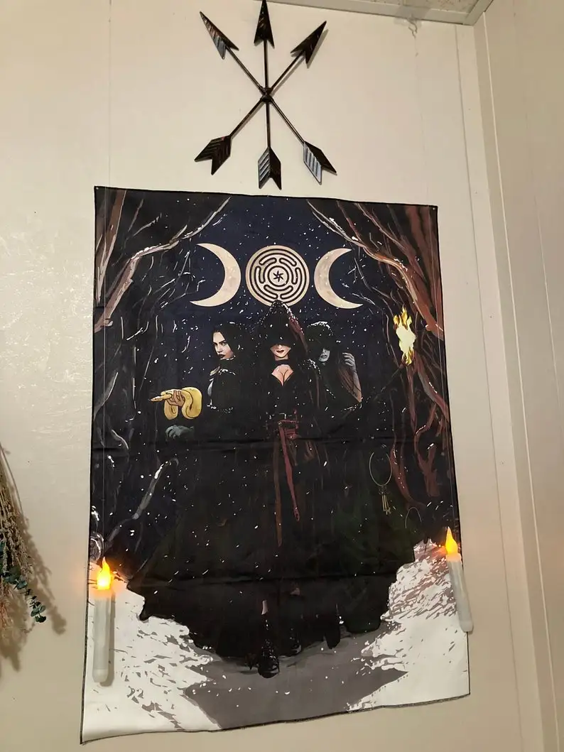 Hecate Holiday Tapestry Triple Goddess Original Art Tapestry Wiccan Art Gothic