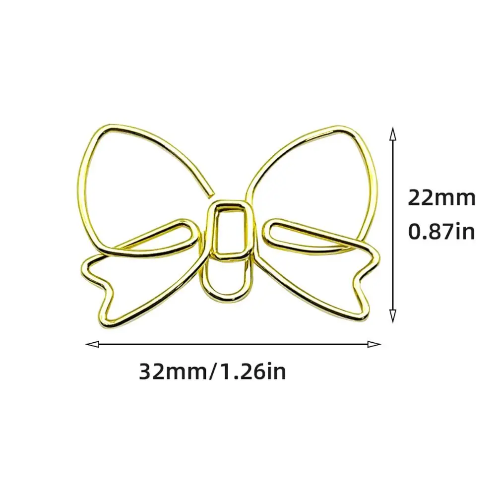 100Pcs Bowknot 모양의 귀여운 종이 클립 골드/로즈 골드 녹 방지 금속 종이 클립 32*22mm 컴팩트 사이즈 활 모양 종이 클립