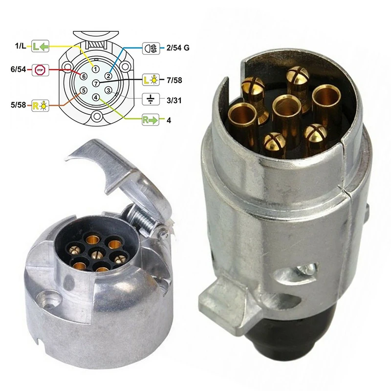 

7-pin 12V Metal Trailer Plugs Socket Set High Quality Car Trailer Coupling Connector Replacement Trailers Adapter EU Plug