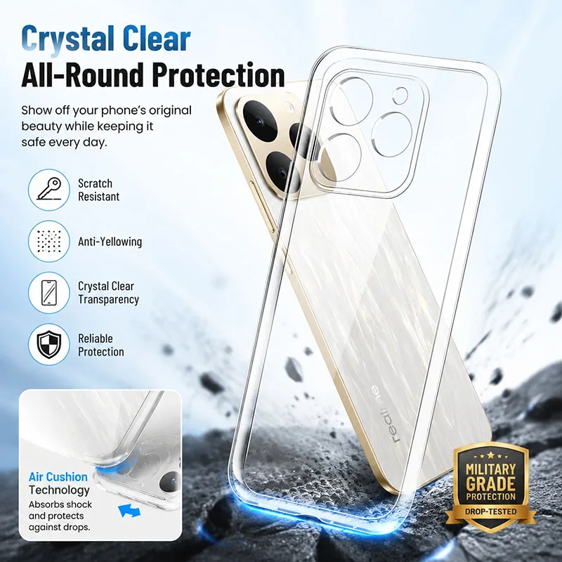 Premium Transparent Shockproof TPU Silicone Phone Case with Camera Protection
