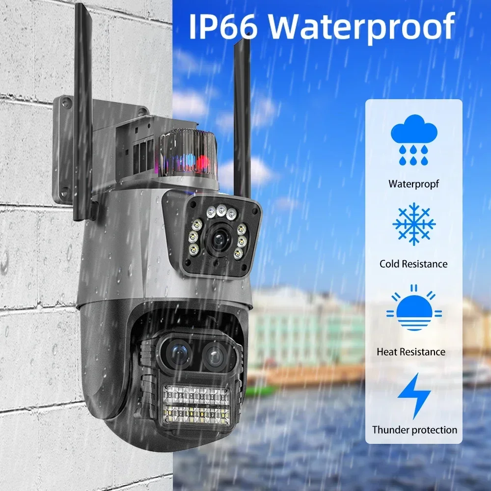 9MP 5K WiFi PTZ IP 카메라 3개의 렌즈 자동 추적 8X 디지털 PTZ 줌 10CH 4K POE NVR 고정점 연결 야외 카메라 시스템