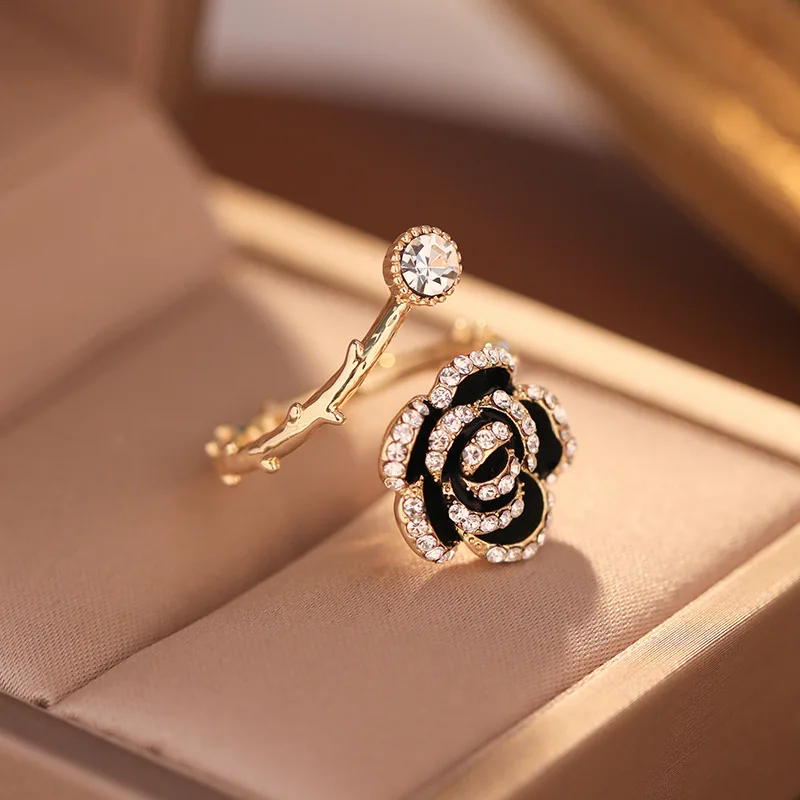 Finger Rings Fashion Rings Zircon Rings Metal Rings Rose Flower Shaped Metal Rings for Women