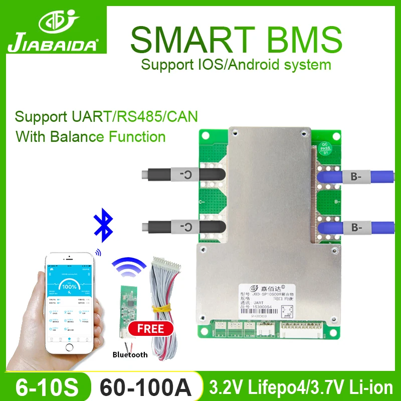 JBD Smart BMS 6S 7S 8S 10S 24V 36V 60A 80A 100A 3 7 V Li-Ion 2 Lifepo4 система управления литиевой батареей Bms