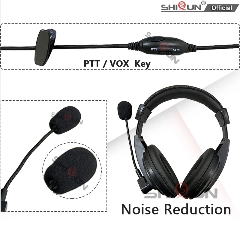 Headphone Walkie Talkie Earpiece Headset PTT Mic Overhead