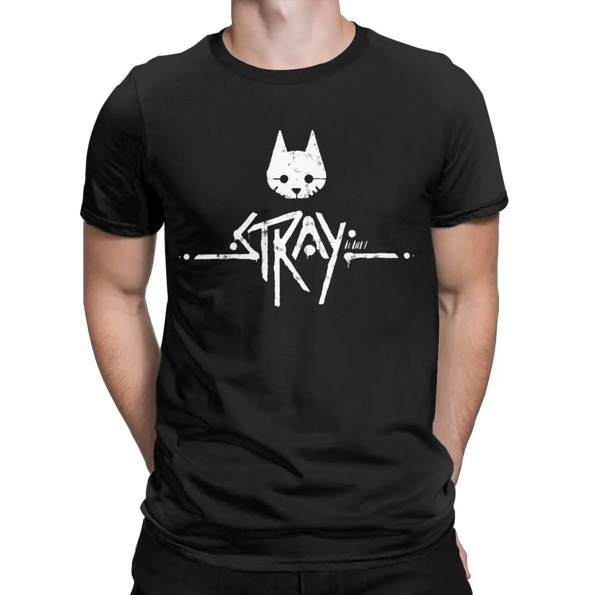 Vintage Stray Game Logo Men's T-Shirt - Pure Cotton, Round Collar, Short Sleeve, Gift Idea