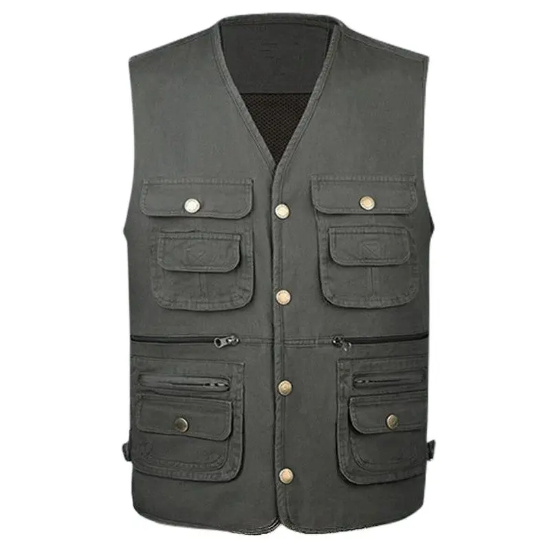 

Hot Sale Men Cotton Outerdoor Vest Vests Male With Many Pockets Multi Pocket Vest Photograph Waistcoat Spring Tactical Vest Men