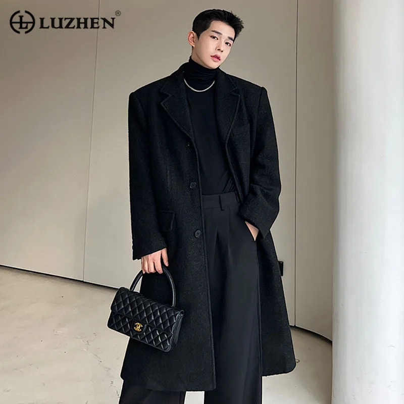 

LUZHEN Korean Stylish Woolen Long Trench Coat Winter Men's Clothes Elegant Thicken High Quality Overcoat Trendy 2023 New 9a369d