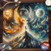 Mystical Sun and Moon Tarot Card Tablecloth With Ice and Fire Phoenixes For Tarot Readings Cloth Witch Altar Cloth Home Decor 2