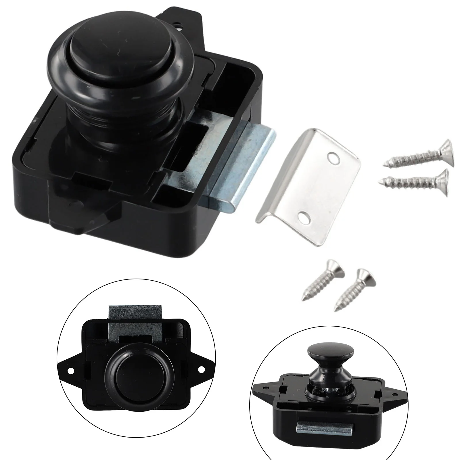 Description Picture 6 of itemBrand New Button Catch Lock Latch Furniture Kit L-shaped Gasket Motorhome Parts Push Button Replacement Screws Zinc Alloy