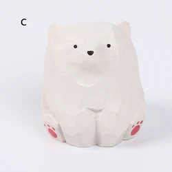 Handcrafted Miniature Wooden Polar Bear Figurine for Office and Home Decor (White)