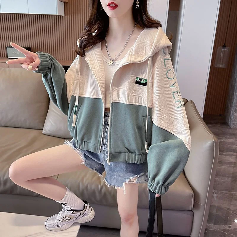 

Women Hooded Sweater Jacket 2023 Spring Autumn Korean Loose And Thin Casual Top Trend Middle And High School Students Female New