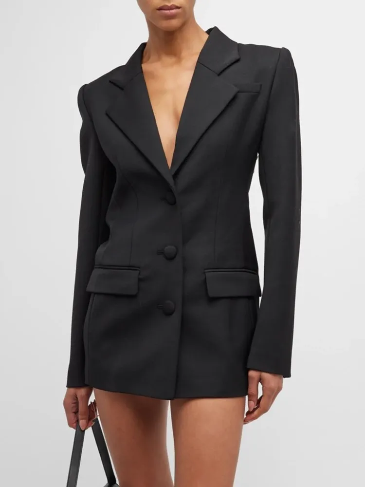 BPN Hollow Out Backless Blazers For Women Notched Collar Long Sleeve Spliced diamonds Casual Blazer Female Fashion clothing new