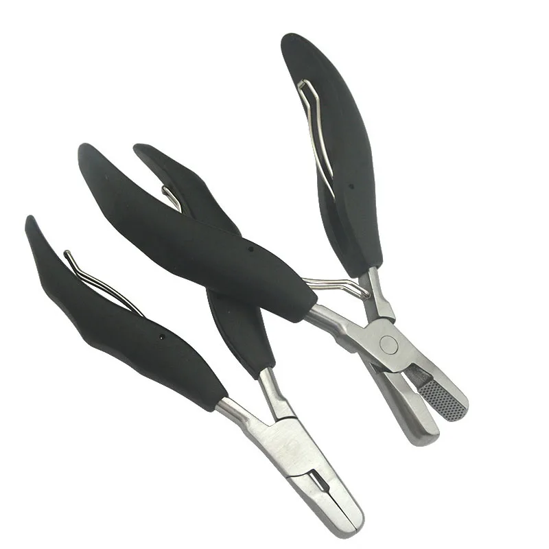 Flat Tip Stainless Steel Hair Pliers Multi Functional Hair Extension Pliers Wide Tip Black handle Extension Tool 1PC hair extension pliers