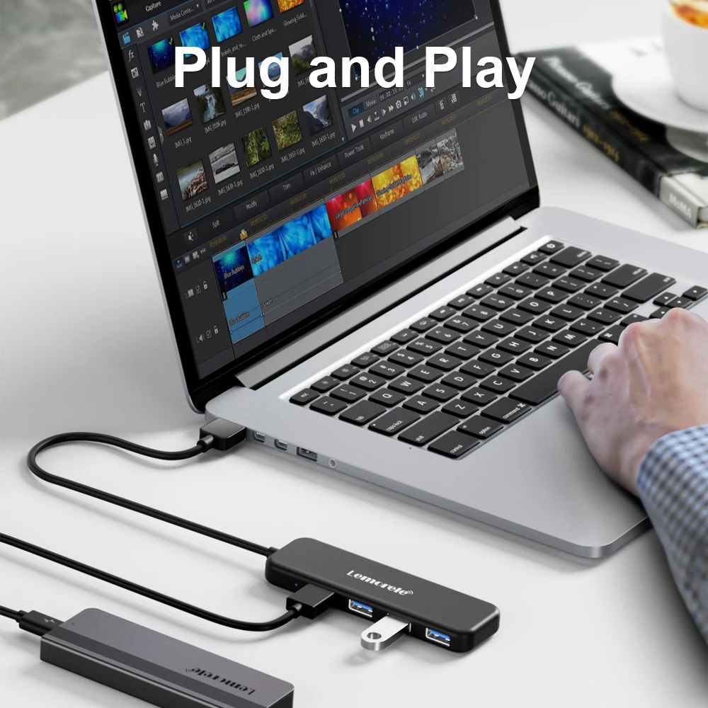 Lemorele-usb tipo c Hub Adaptador Usb 3.0 Alta Velocidade Transmissão de Dados para Laptop Janela Portas - Imagem 4