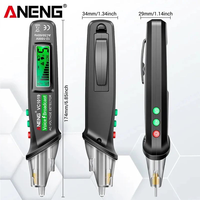 

ANENG VC1019 DC AC Test Pen Voice Broadcast Voltage Detector 12-1000V Volt Current Non-Contact Pen Electric Tester Meter Tools