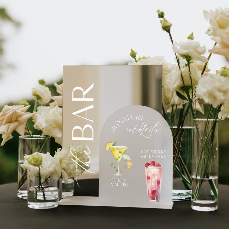 Wedding Bar Menu Signature Drinks Sign Silver Mirrored Acrylic Sign Open Bar Sign Signature Cocktails His And Hers Drinks